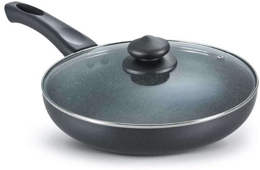 Omega Dlx Granite Finish Fry Pan 28 cm diameter with Lid 3 L capacity (Aluminium, Non-stick, Induction Bottom)