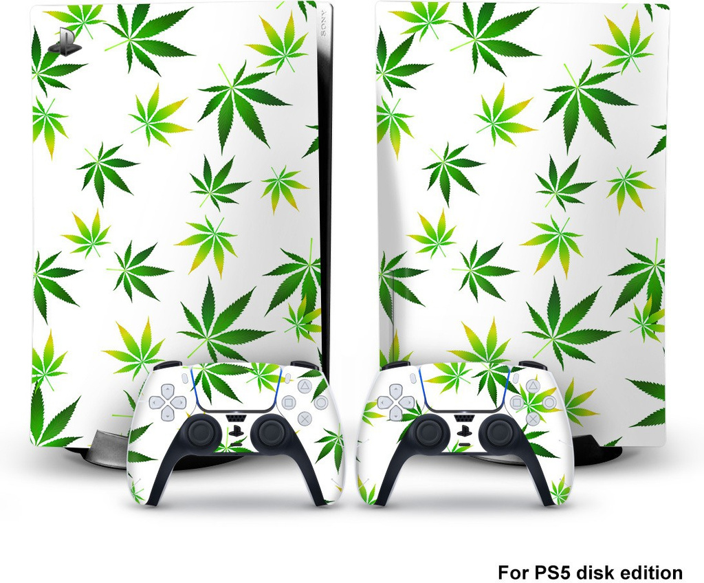 Tech Aura PS5 Skin Protective Wrap Cover Vinyl Sticker Decals for PlayStation 5 Disk Version Console and Two Dual Sense 5 Sticker Skins - Weed Edition  Gaming Accessory Kit