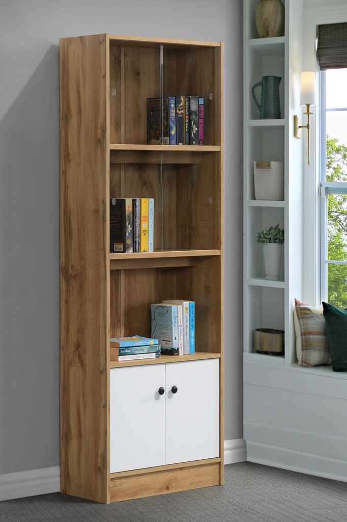 Cove Wotan Oak & White Engineered Wood Semi-Open Book Shelf (Finish Color - Wotan Oak & White, DIY(Do-It-Yourself))