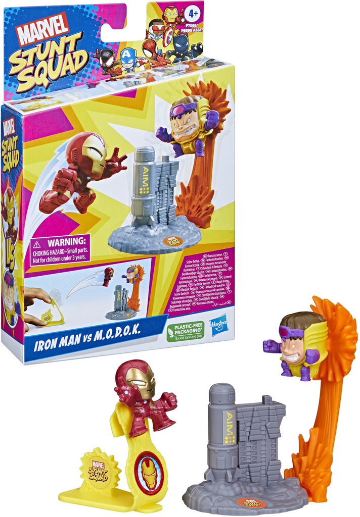 MARVEL Stunt Squad Iron Man vs. M.O.D.O.K. Playset, 1.5-Inch Super Hero Toys for Kids