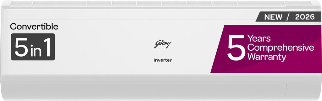 Godrej 2026 Model 1.5 Ton 5 Star Split Inverter with 5-in-1 convertible | AI Powered| Heavy Duty Cooling at 52 degree celsius|i-Sense technology AC