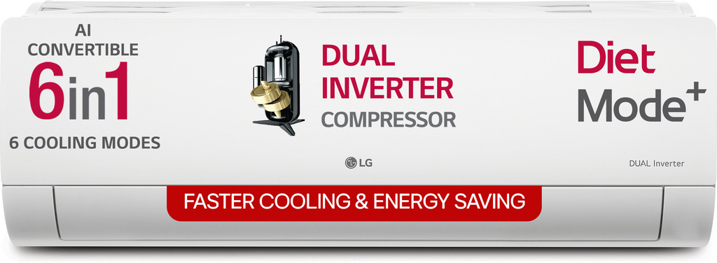 lg 2025 model 1 5 ton 5 star split dual inverter faster cooling energy saving ai convertible 6 in 1 cooling 4 way air swing viraat mode diet plus ac