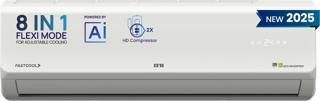 IFB 2025 Model 1.5 Ton 5 Star Split Inverter Silver Plus Series with HD Compressor, AI, Dual Gold Fin, Nano Tek Coating & 8-in-1 Flexi Mode AC