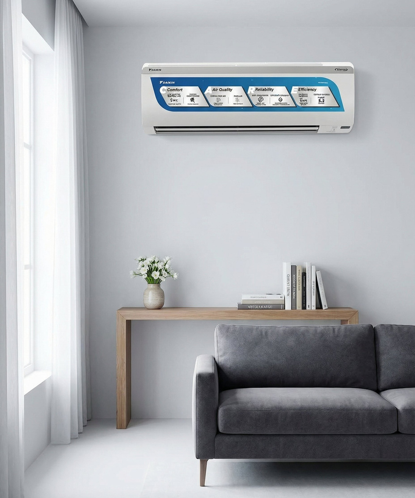 2025 Model 1 Ton 5 Star Split Inverter AC (FTKM35UV16WA+RKM35UV16WA, White, Silver)