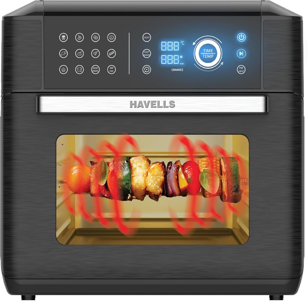 Havells India GHCAFEFK170 Digital Touch Control14 Pre-SetsAerocrisp TechnologyIncludes Skewer Set,Rotisserie Fork,Mesh,Baking Tray Air Fryer