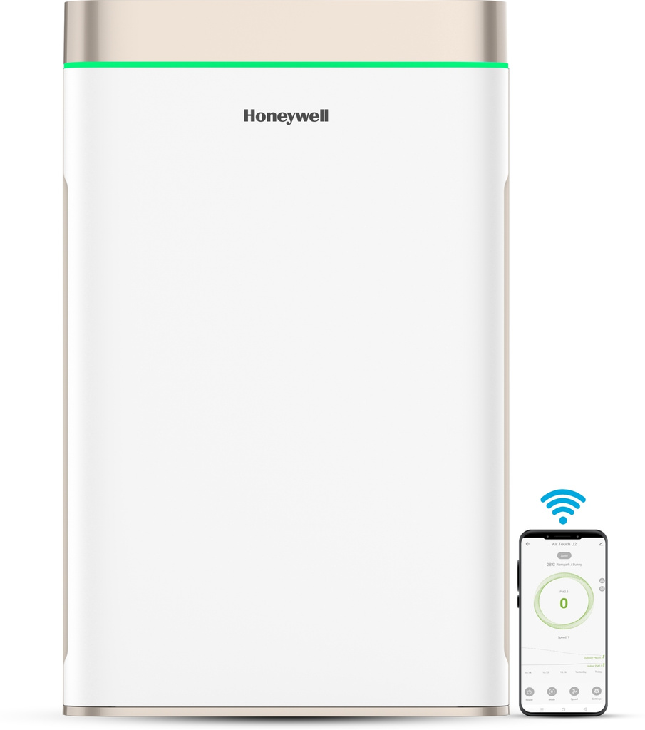 Honeywell Air Touch U2 Air Purifier with H13 HEPA Filter, Anti-Bacterial Filter& Pre-Filter. Equipped with PM2.5 level, UV-C LED, Ionizer Humidifier &Smart Wi-Fi 6 Stage Filtration,Covers 1008sq.ft, PM 2.5 Level Display, with WIFI & ALEXA, H13 HEPA & Activated Carbon Filter,Removes 99.99% Pollutants,Micro Allergens Portable Room Air Purifier