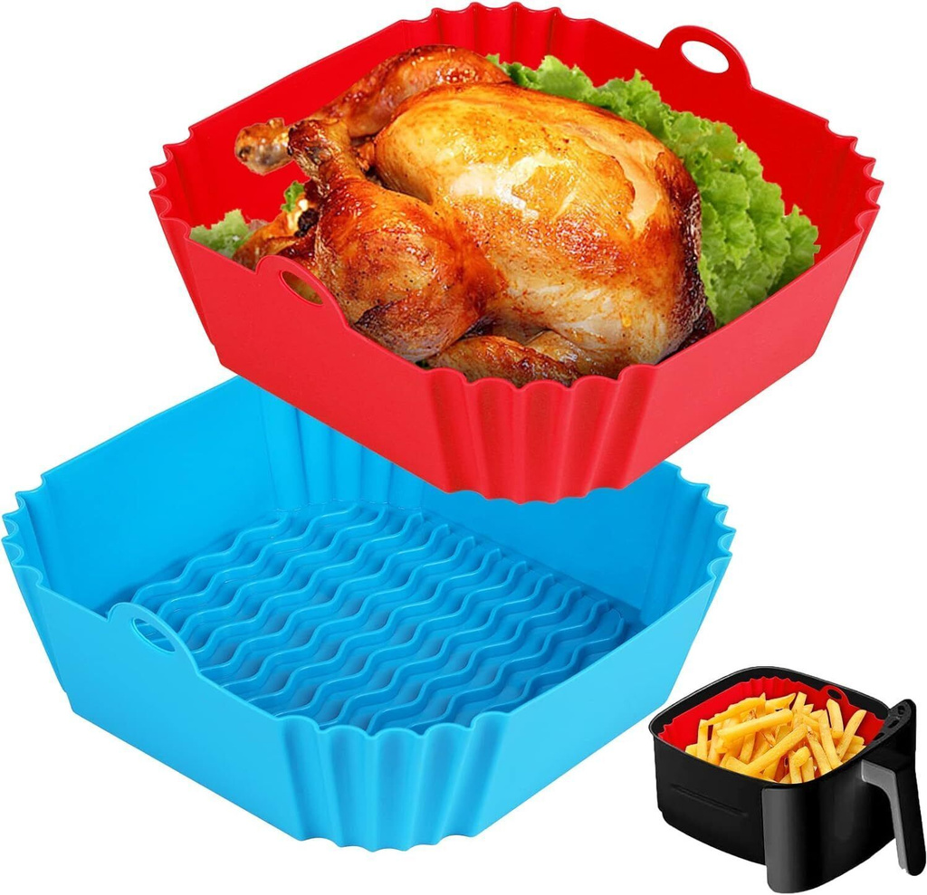 2 Pcs Silicone Air Fryer Tray – Reusable Non-Stick Air Fryer Accessories Airfryer Tray