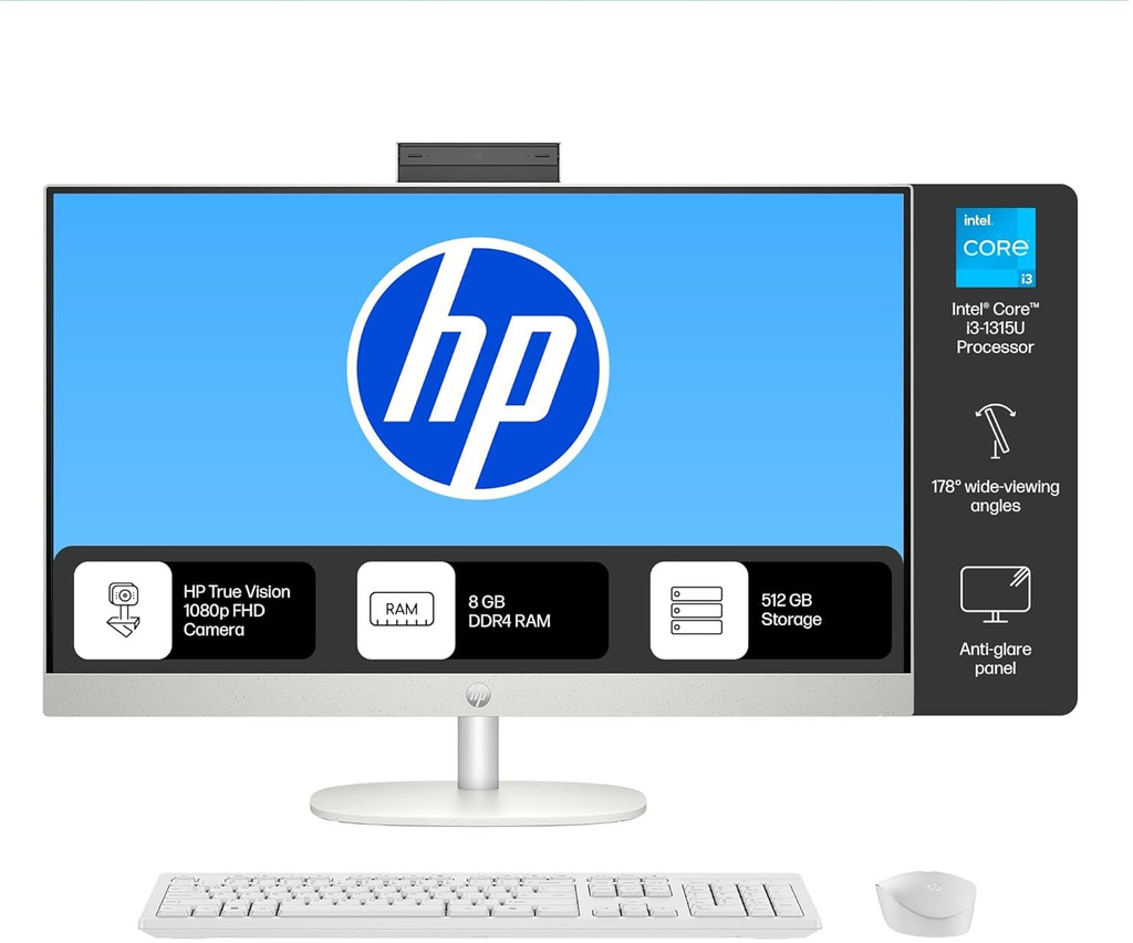 HP All-in-One PC Core i3 (8 GB DDR4/512 GB SSD/Windows 11 Home/23.8 Inch Screen/24-cr0901 / 24-cr0905) with MS Office