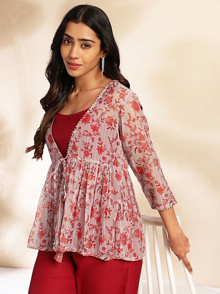 Janasya Top Pant Co-ords Set with Jacket