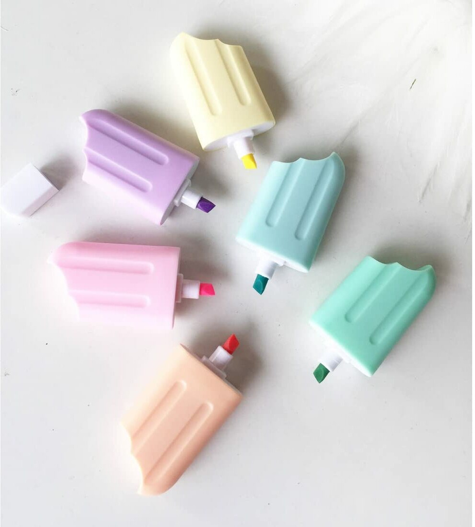 marchid ice cream stick popsicle shape highlighters set 6 pastel shades