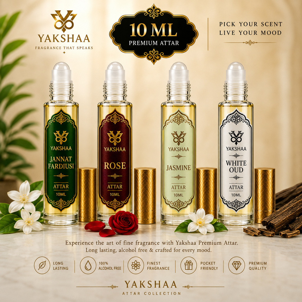 Premium Attar Combo | Jannat Fardusi, Rose, Jasmine & White Oud Floral Attar (Jannat ul Firdaus, Rose, Jasmine, White Oudh)