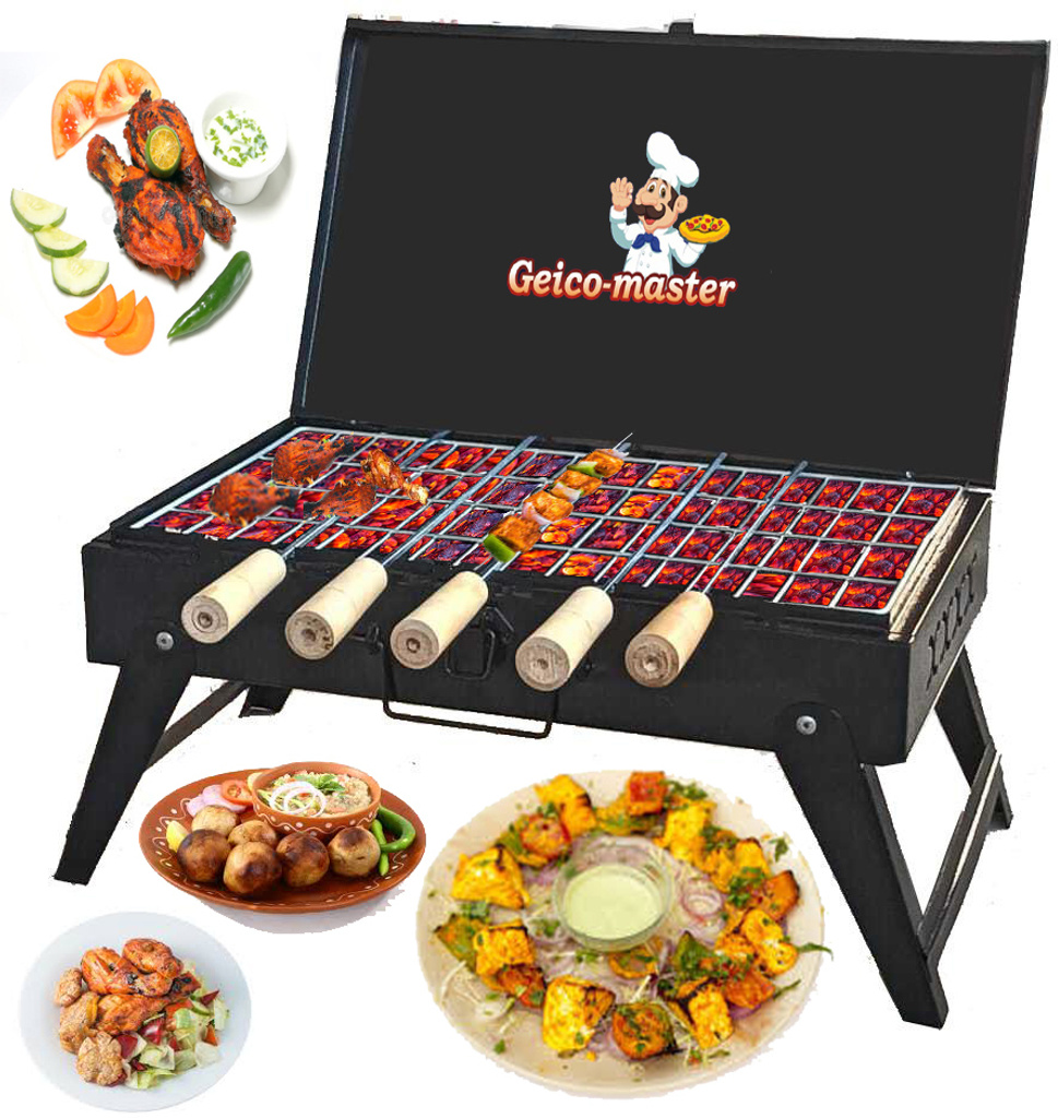 Geico master Briefcase Style Folding Compact Picnic Barbeque ,with 5 Skewer with 5 Skewer Charcoal Grill