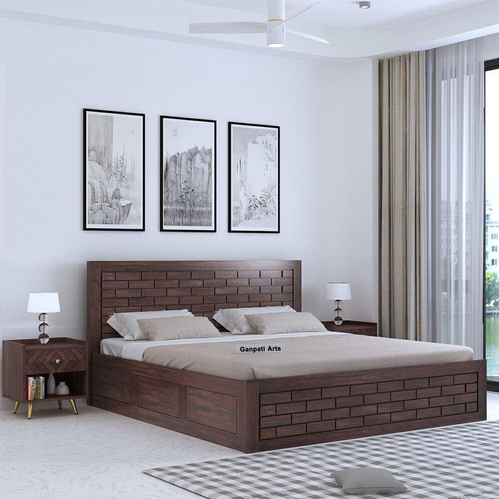 Italian Sheesham Wood Bed/Cot With Box Storage | Solid Wood King Box Bed, 210.82 cm x 190.5 cm (6.92 ft x 6.25 ft) (Finish Color - Walnut, Delivery Condition - DIY(Do-It-Yourself))