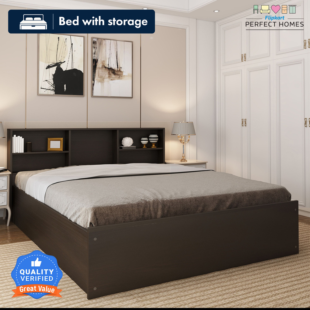 Flipkart Perfect Homes Opus Engineered Wood Queen Box Bed, 213 cm x 162.3 cm (6.99 ft x 5.32 ft)