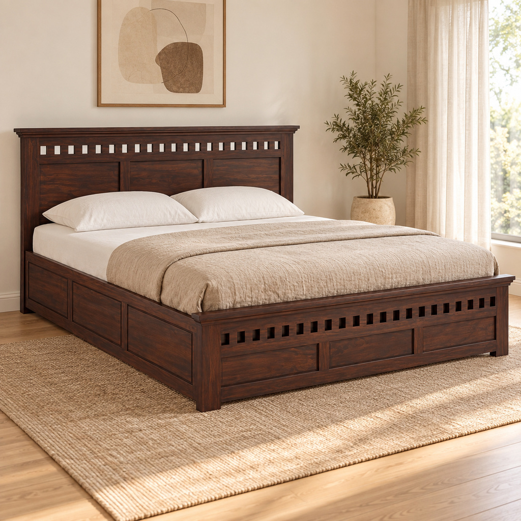 Armania Sheesham Wood Bed/Cot With Box Storage | Bamboo Queen Box Bed, 209 cm x 163 cm (6.86 ft x 5.35 ft) (Finish Color - Walnut-Box, Delivery Condition - Knock Down)