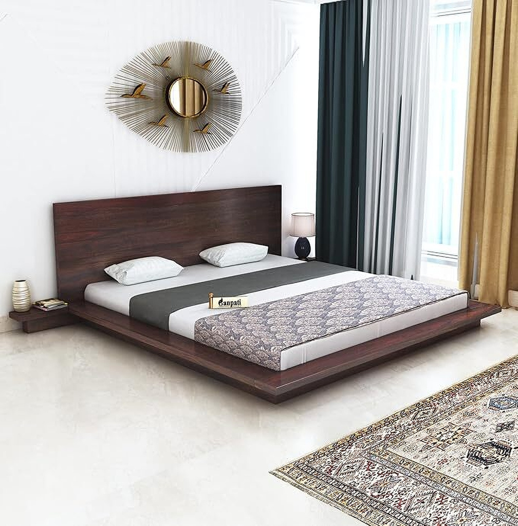 Sheesham Wood Queen Bed/Wooden Cot/Wooden Without Storage Bed For Bedroom/Hotel Solid Wood Queen Bed, 223.52 cm x 182.88 cm (7.33 ft x 6.0 ft) (Finish Color - Walnut, Delivery Condition - DIY(Do-It-Yourself))