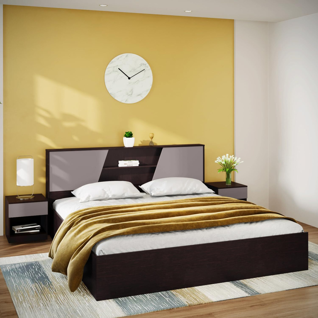 Restomagic Dual Mattress + Hannah Engineered Wood King Box Bed, 216.1 cm x 186.5 cm (7.09 ft x 6.12 ft) (Finish Color - Colarain,  (Mattress Included), Delivery Condition - Knock Down)
