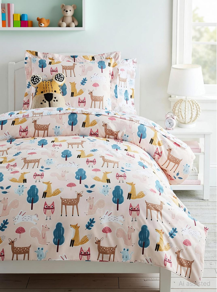 Shalini Cotton Blend Single Flat 220 TC Animal 1 Bedsheet