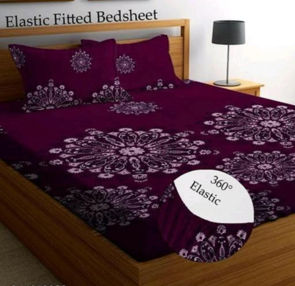 RAJAT HOMES Cotton Double Fitted (Elastic) 180 TC Floral 1 Bedsheet with 2 Pillow Covers