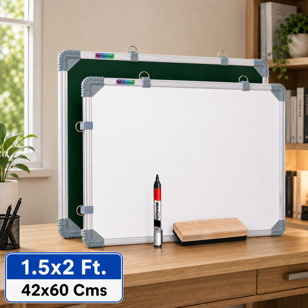 eduway non magnetic 1 5x2 ft double sided whiteboard duster marker front dry erase reverse chalk board glossy surface robust aluminum frame 45x60 cms whiteboards