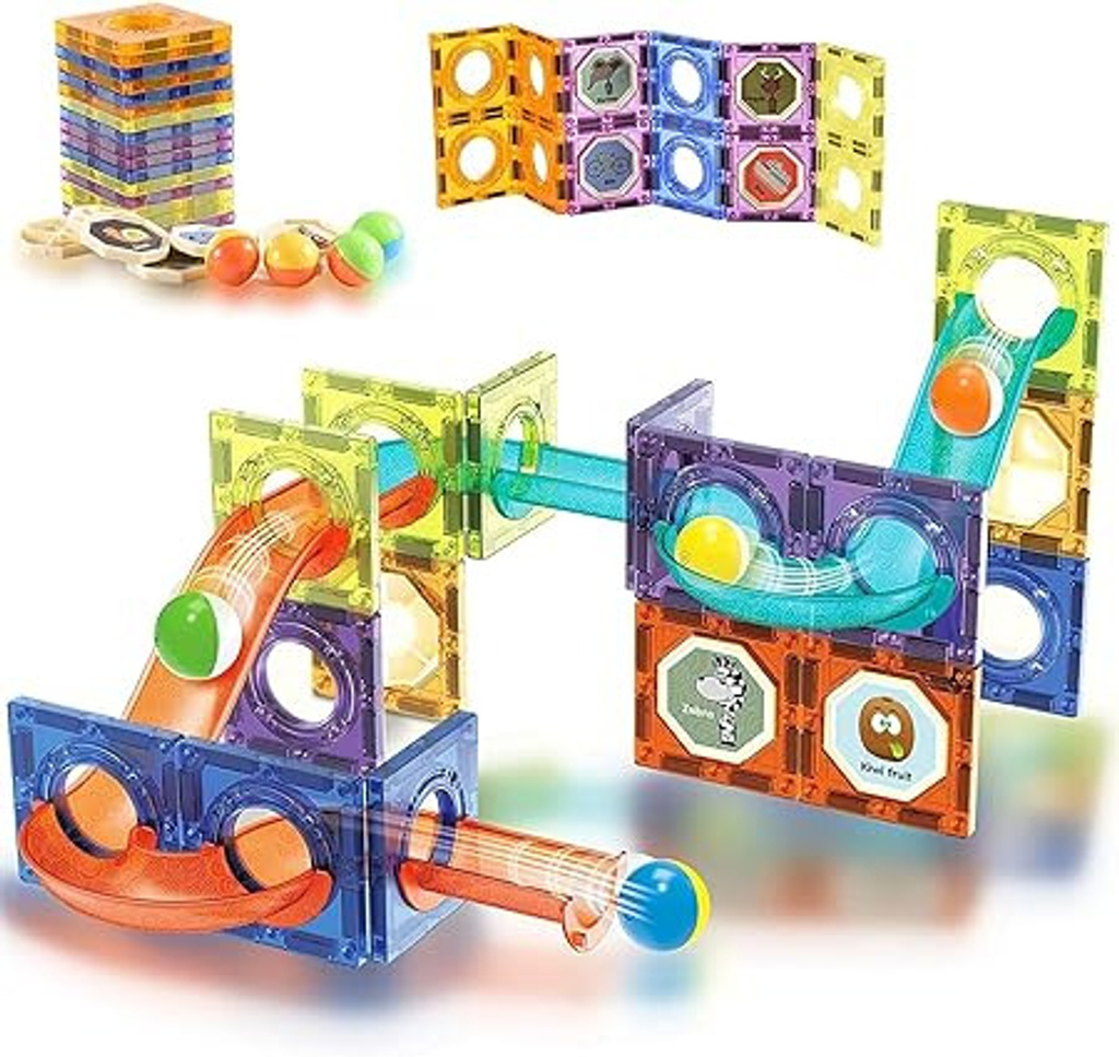 toyxiity mall marble run set 40 pcs magnetic tiles 3d building blocks stem learning toys