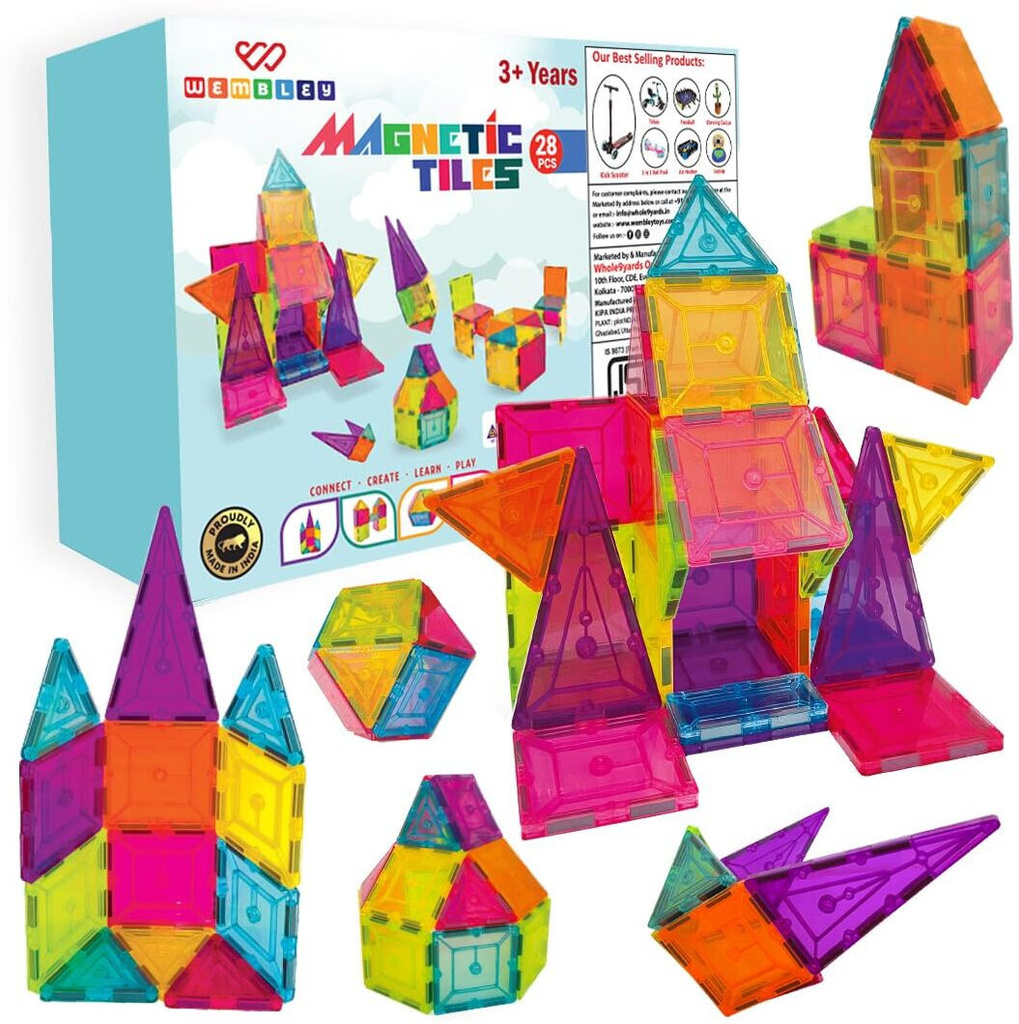 wembley constructing magnetic sticks building blocks tiles kids 28pcs
