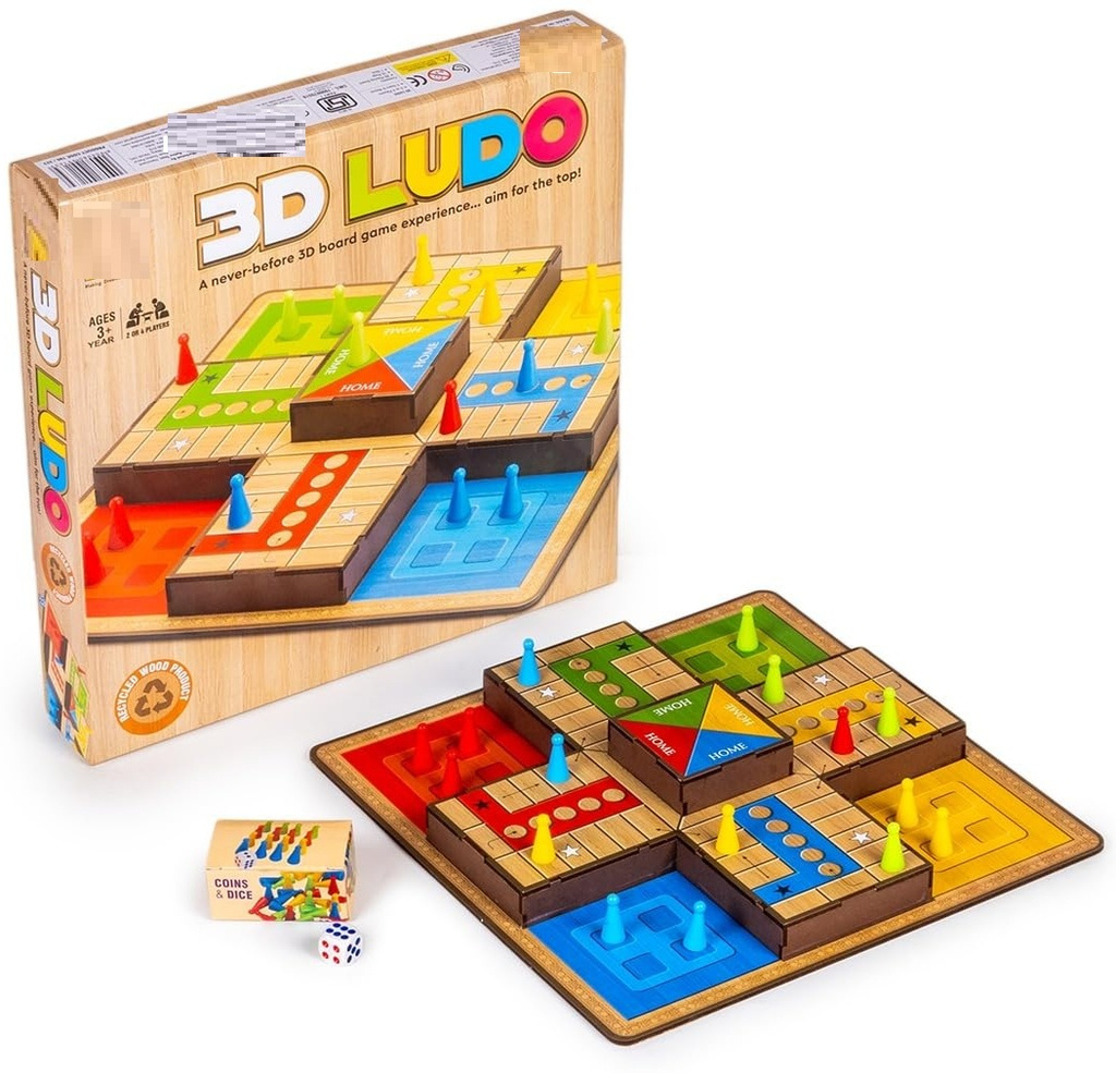 3D Ludo MDF Wooden Board Game Toy Play Family Fun with for Kids and Adults Board Game Accessories