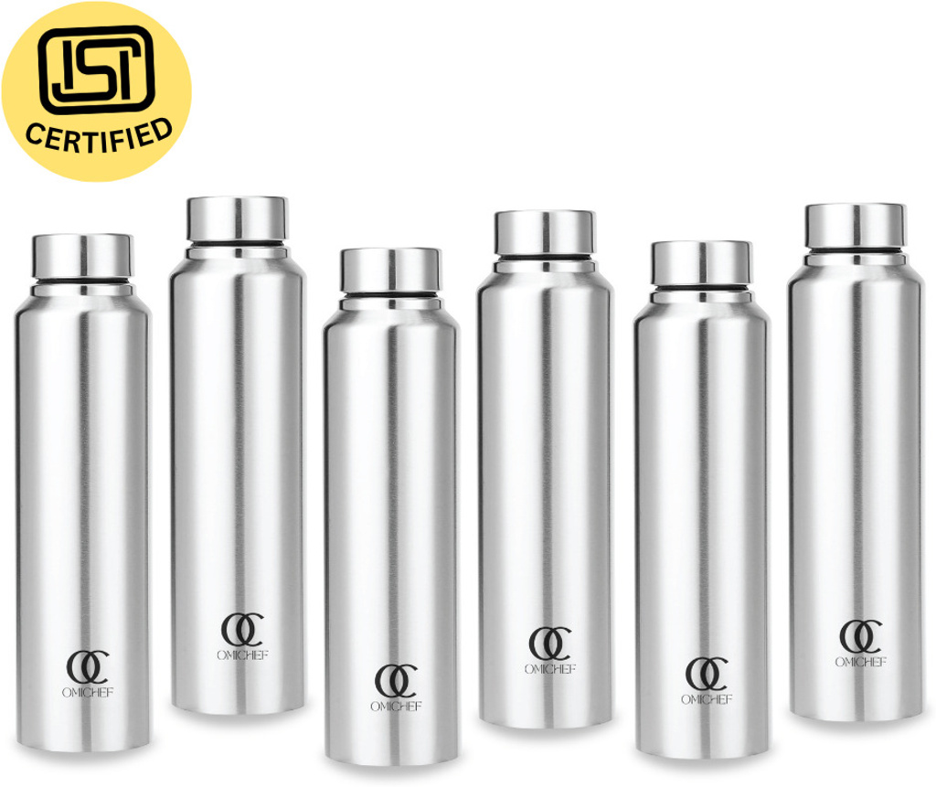 Omichef 1 Litre AquaPro Stainless Steel Fridge Water Bottle Set of 6 1000 ml Steel Bottle