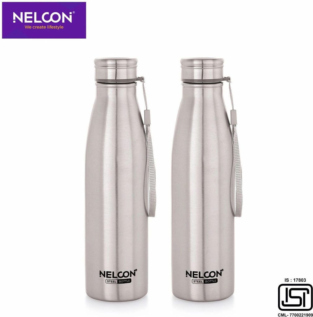 Nelcon Pack of 2 Stainless Steel High Quality Water Bottle | Best for Kids | School | 750 ml Stainless Steel Bottle