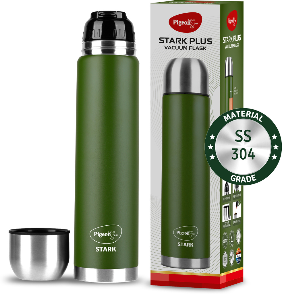 Pigeon Stark Plus Olive 24 Hrs Hot & Cold Therminox Vaccum Insulated 1000 ml Steel Flask