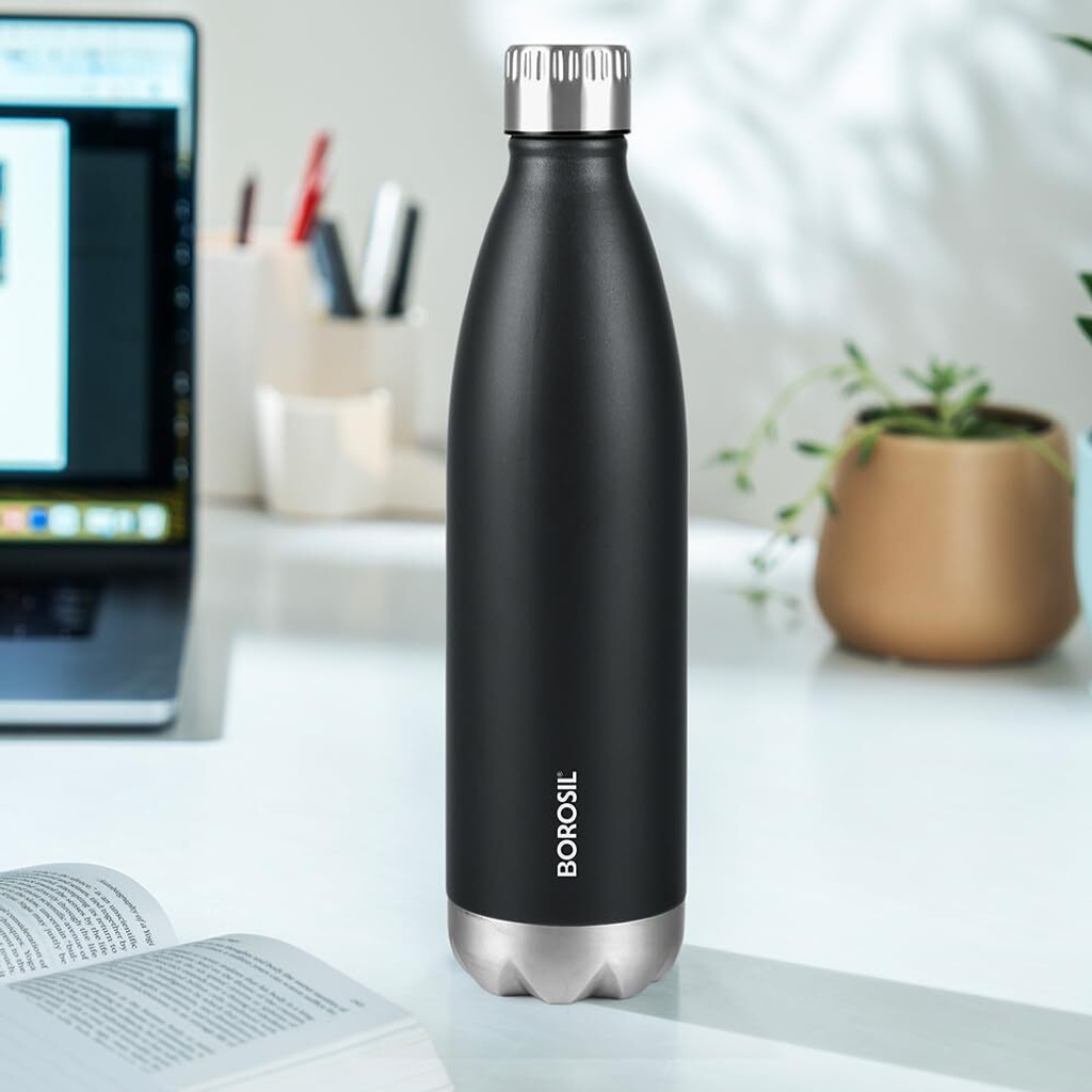 BOROSIL 24 Hours Hot & Cold Bolt Double Wall Vaccum Insulated Steel Flask Bottle 1000 ml Steel Bottle