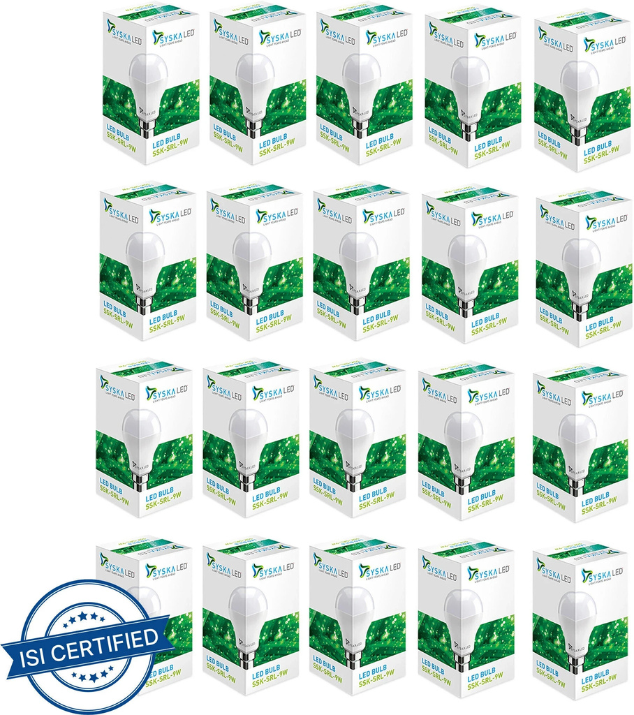 9 W Basic Standard B22 LED Bulb (White, Pack of 20)