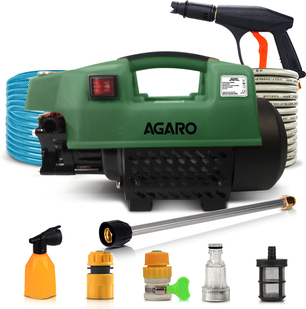 agaro supreme 1800 watt 120 bar 6 5l min flow rate 4 mtr outlet hose green pressure washer
