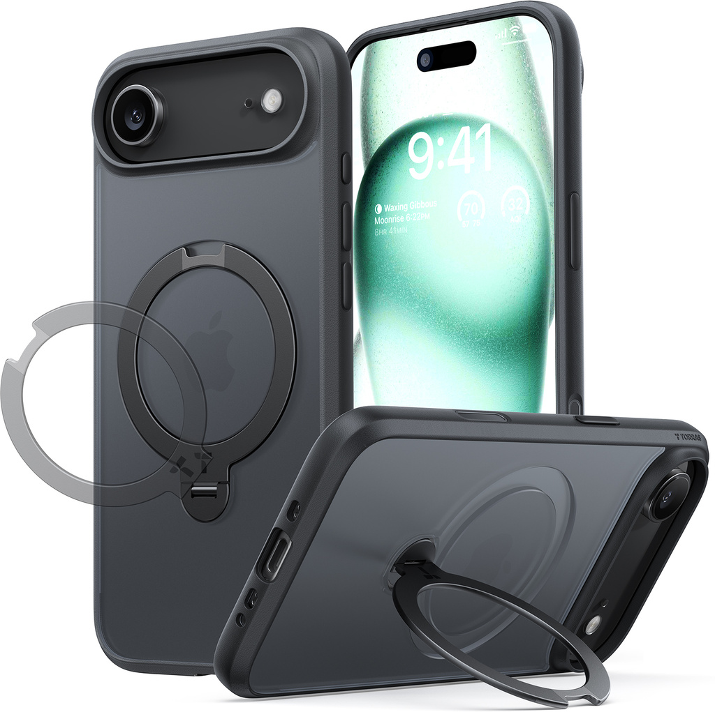 Back Cover for iPhone 17 Air, Ostand Spin Series 360° Spin Magnetic Stand, Mil-Grade, Kickstand (Black, Magsafe, Pack of: 1)