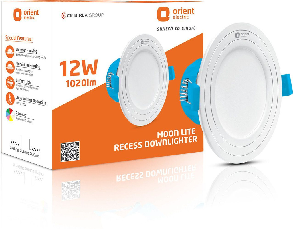 Orient Electric Moonlite Recess 12W Downlighter - Warm White Downlighter Ceiling Light Ceiling Lamp