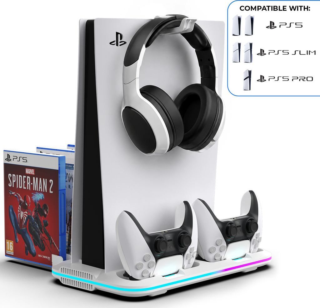 EVOFOX PS5 Cooling Dock with Dual Controller Charging, 3-Speed Fan, RGB, Disc Organizer Charging Station