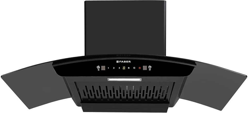 FABER HOOD SYDNEY IN HC SC FL 90 1200 CMH 90 cm Curved Glass | Touch & Gesture Control | Autoclean| Powerful Suction |Filterless Technology| Low Noise Auto Clean Chimney