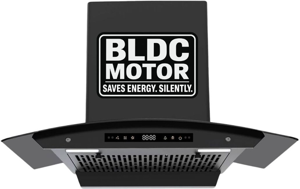 Breath Pro 90 1400 CMH 90 cm BLDC Motor Curved Glass Filterless 3 Speed Motion Sensor with Touch Controls Powerful Suction Outer Oil Collector Energy Saving LED Lights Auto Clean Chimney (Wall Mounted, Black)