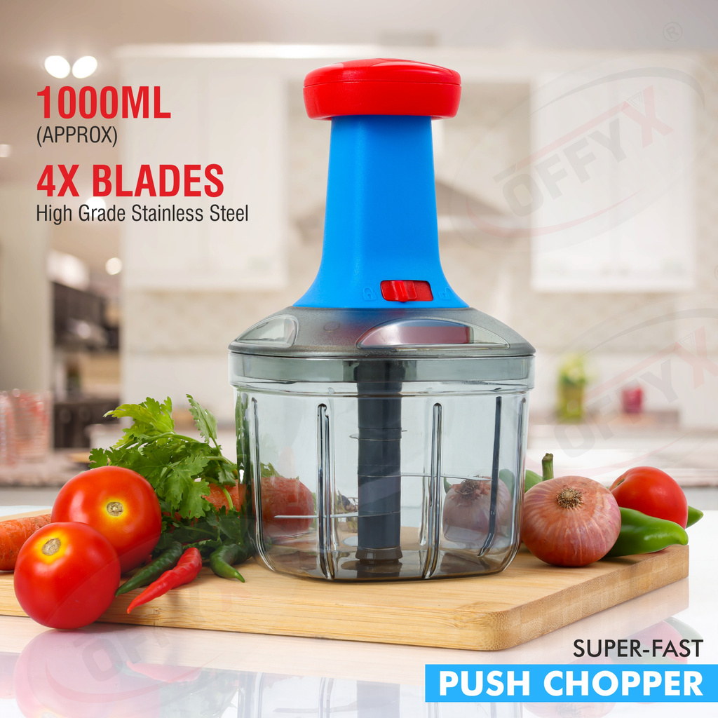 OFFYX New Big Hand Push 1000 ML with 4 Stainless Steel Blades Vegetable Fruit Chopper Vegetable & Fruit Chopper