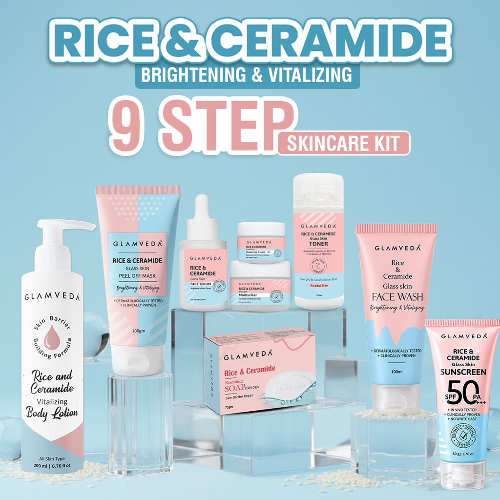 glamveda korean rice ceramide 9 step weekly skincare routine women skin brightening combo