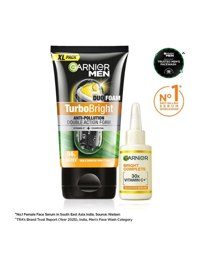 Garnier Men Brightening Duo - Turbo Bright  150g + Vit C Serum 8ml Face Wash