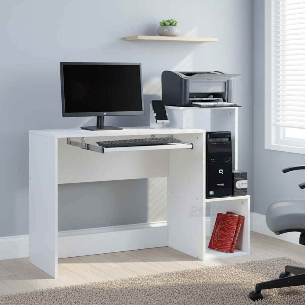 Santos Engineered Wood Computer Desk (Straight, Finish Color - Frosty White, Knock Down)