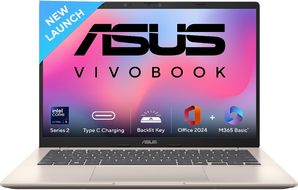 ASUS Vivobook 14 (2025) with Office 2024 + M365 Basic*, Backlit Keyboard, Intel Core Ultra 5 225H - (16 GB/512 GB SSD/Windows 11 Home) X1407CA-LY159WS Thin and Light Laptop