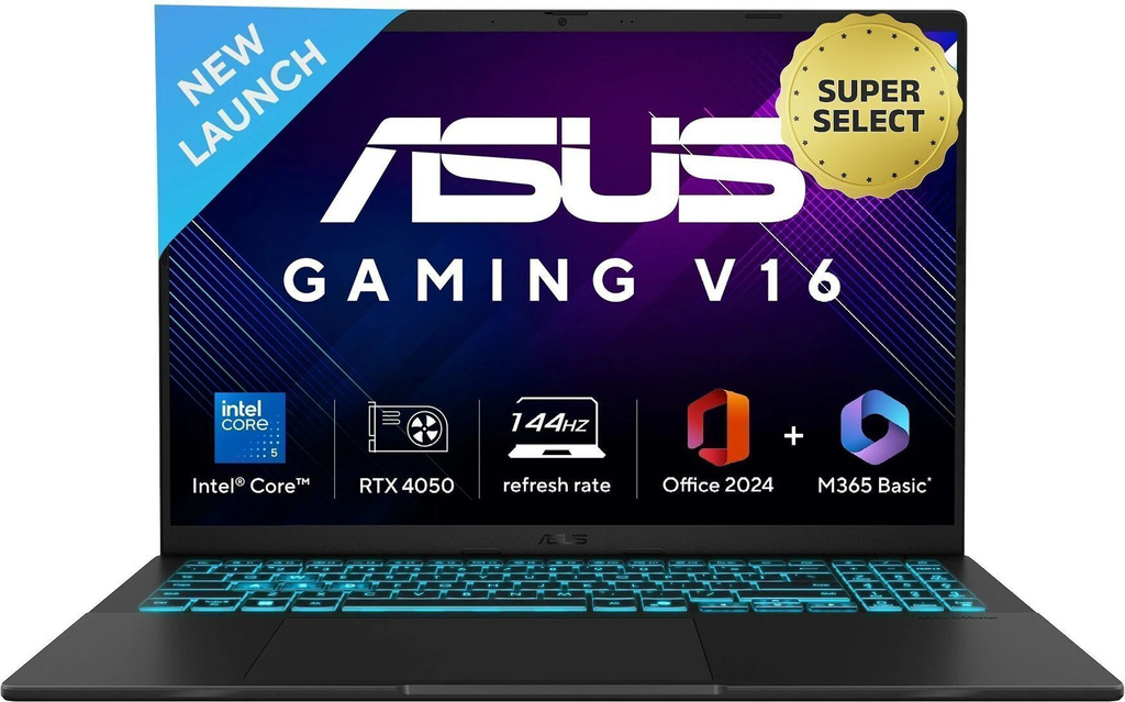 ASUS Gaming V16 (2025) for Creator with Office 2024 + M365 Basic*,AI PC((i5 14th gen) Intel Core 5 210H - (16 GB/512 GB SSD/Windows 11 Home/6 GB Graphics/NVIDIA GeForce RTX 4050/144 Hz) V3607VU-RP550WS Gaming Laptop