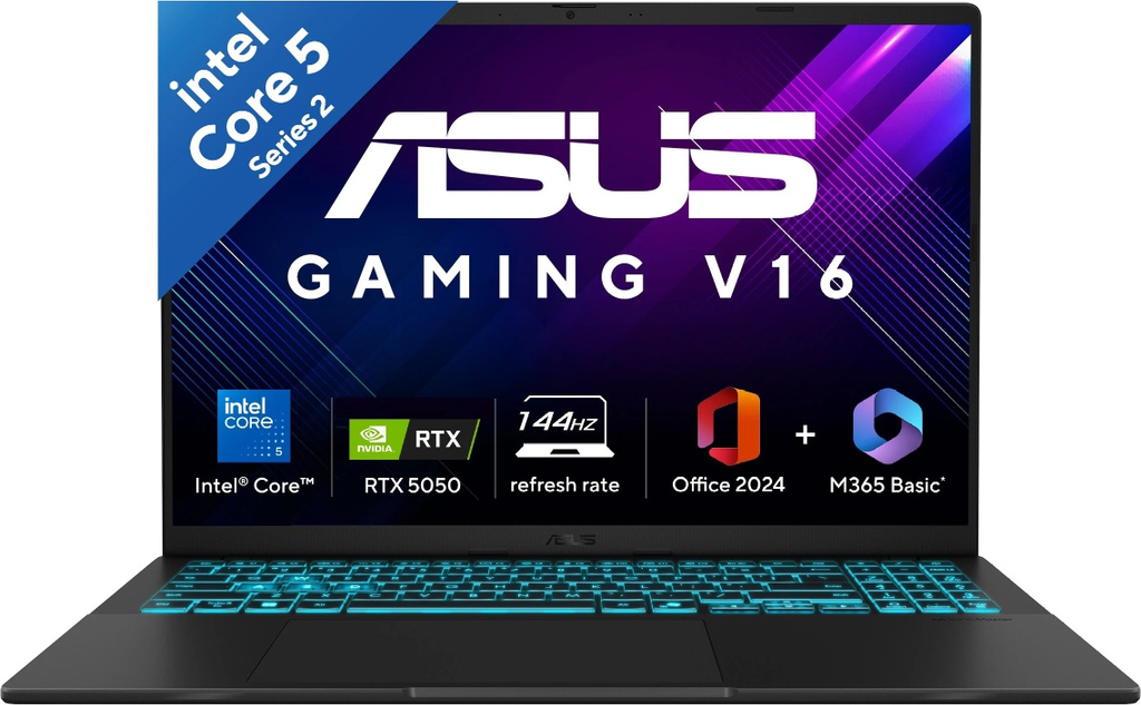 ASUS Gaming V16 (2025) for Creator with Office 2024 + M365 Basic*, AI PC(i5 14th gen) Intel Core 5 210H - (16 GB/512 GB SSD/Windows 11 Home/8 GB Graphics/NVIDIA GeForce RTX 5050/144 Hz) V3607VH-RP037WS Gaming Laptop
