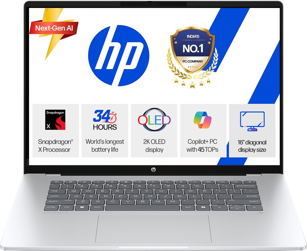 HP Omnibook 5 2K OLED Snapdragon X - (16 GB/1 TB SSD/Windows 11 Home) 16-fb0001QU Thin and Light Laptop