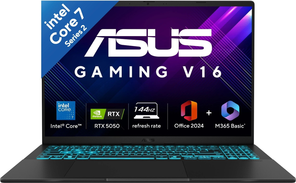 ASUS Gaming V16 (2025) for Creator with Office 2024 + M365 Basic*, AI PC(i7 14th gen) Intel Core 7 240H - (16 GB/512 GB SSD/Windows 11 Home/8 GB Graphics/NVIDIA GeForce RTX 5050/144 Hz) V3607VH-RP038WS Gaming Laptop