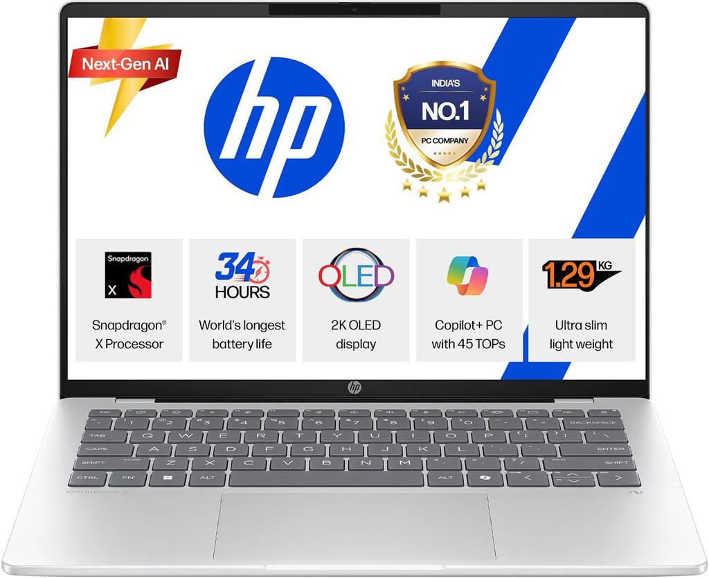 HP Omnibook 5 2K OLED Snapdragon X - (16 GB/512 GB SSD/Windows 11 Home) Omnibook 5 14-he0014QU Thin and Light Laptop
