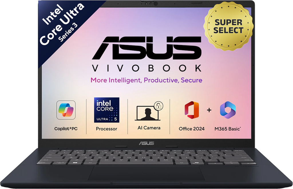 ASUS Vivobook 14 (2026) AI PC with Office 2024 + M365 Basic*, Copilot+ PC Intel Core Ultra 5 Series 3 325 - (16 GB/512 GB SSD/Windows 11 Home) X1407AA-LY027WS Thin and Light Laptop