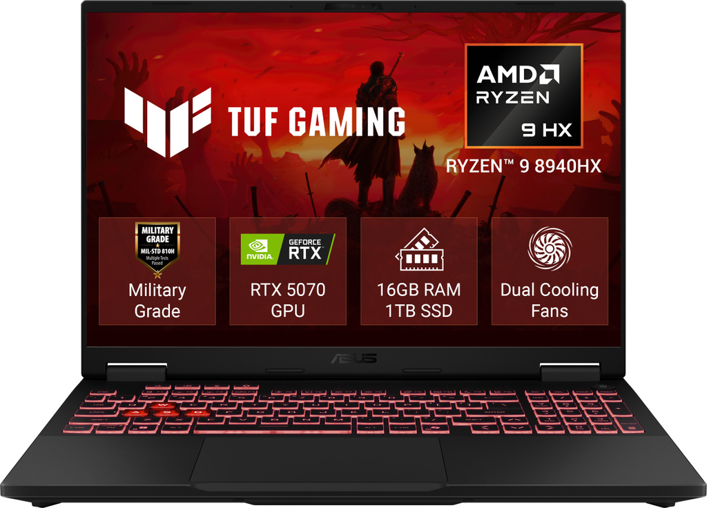 ASUS TUF Gaming A16 (2025) with Office 2024 + M365 Basic* AMD Ryzen 9 16 Core 8940HX - (16 GB/1 TB SSD/Windows 11 Home/8 GB Graphics/NVIDIA GeForce RTX 5070/165 Hz) FA608PP-QT014WS Gaming Laptop